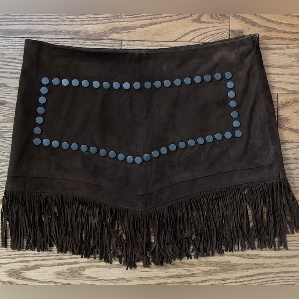 Haute Hippie Brown Suede Fringed Mini Skirt | Size XXS